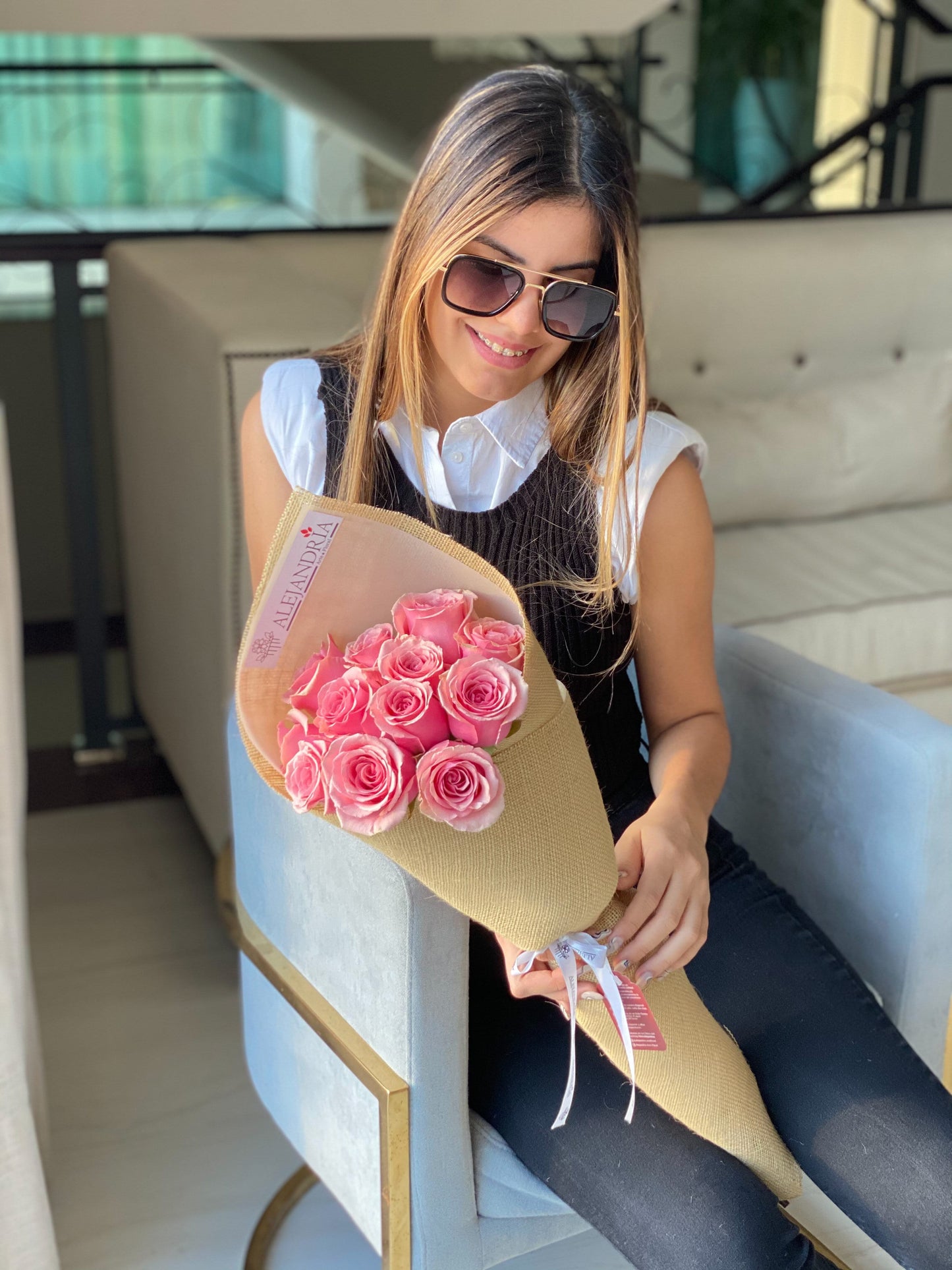 Ramo formato "Bouquet" 12 Pink Roses - Alejandría Arte Floral