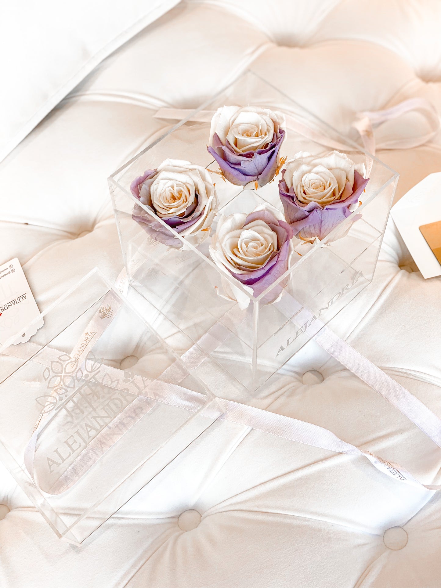 4 Rosas Preservadas en Caja Acrílica - Alejandría Arte Floral