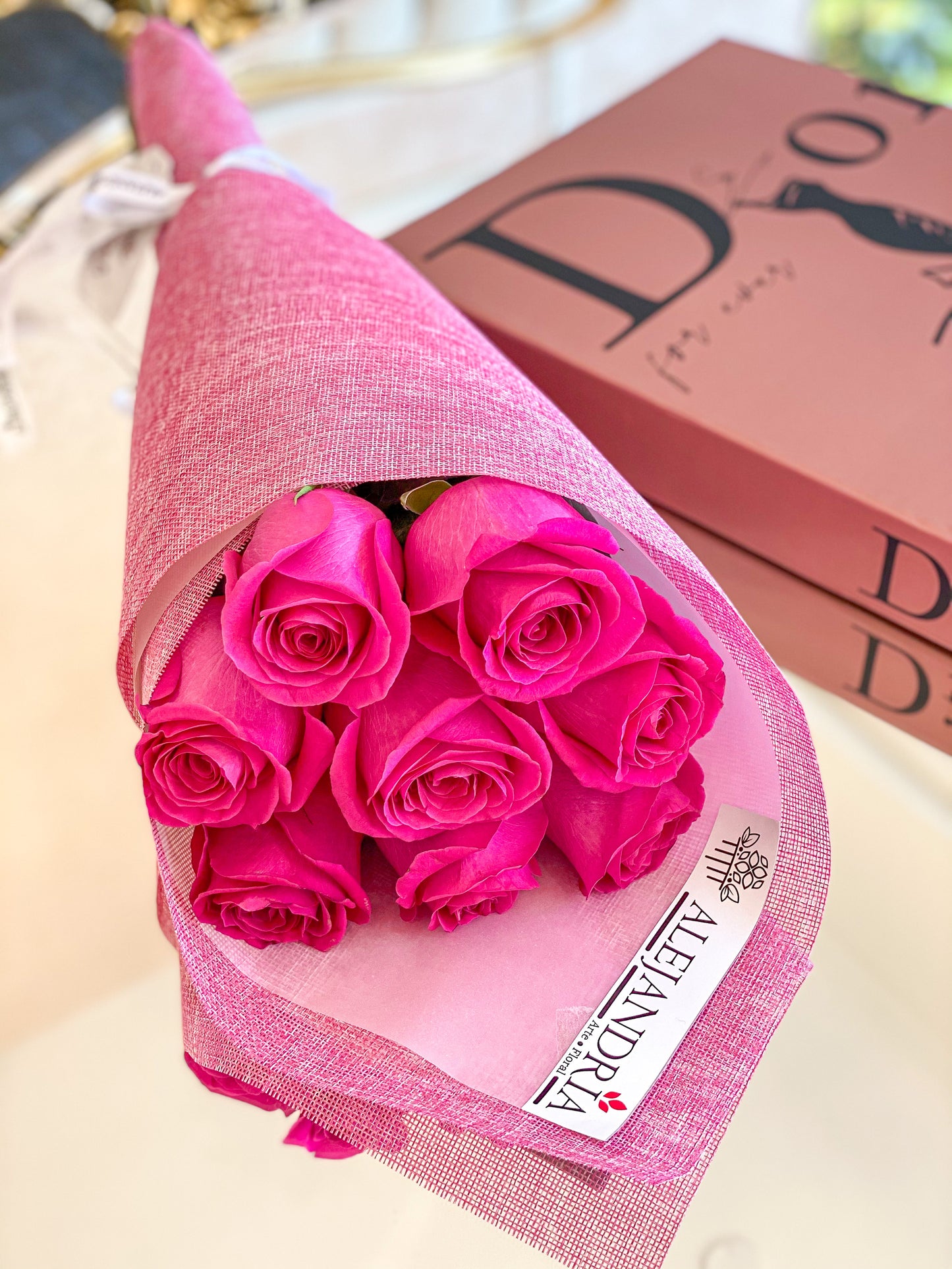 Ramo formato "Bouquet" 8 Pink Roses - Alejandría Arte Floral