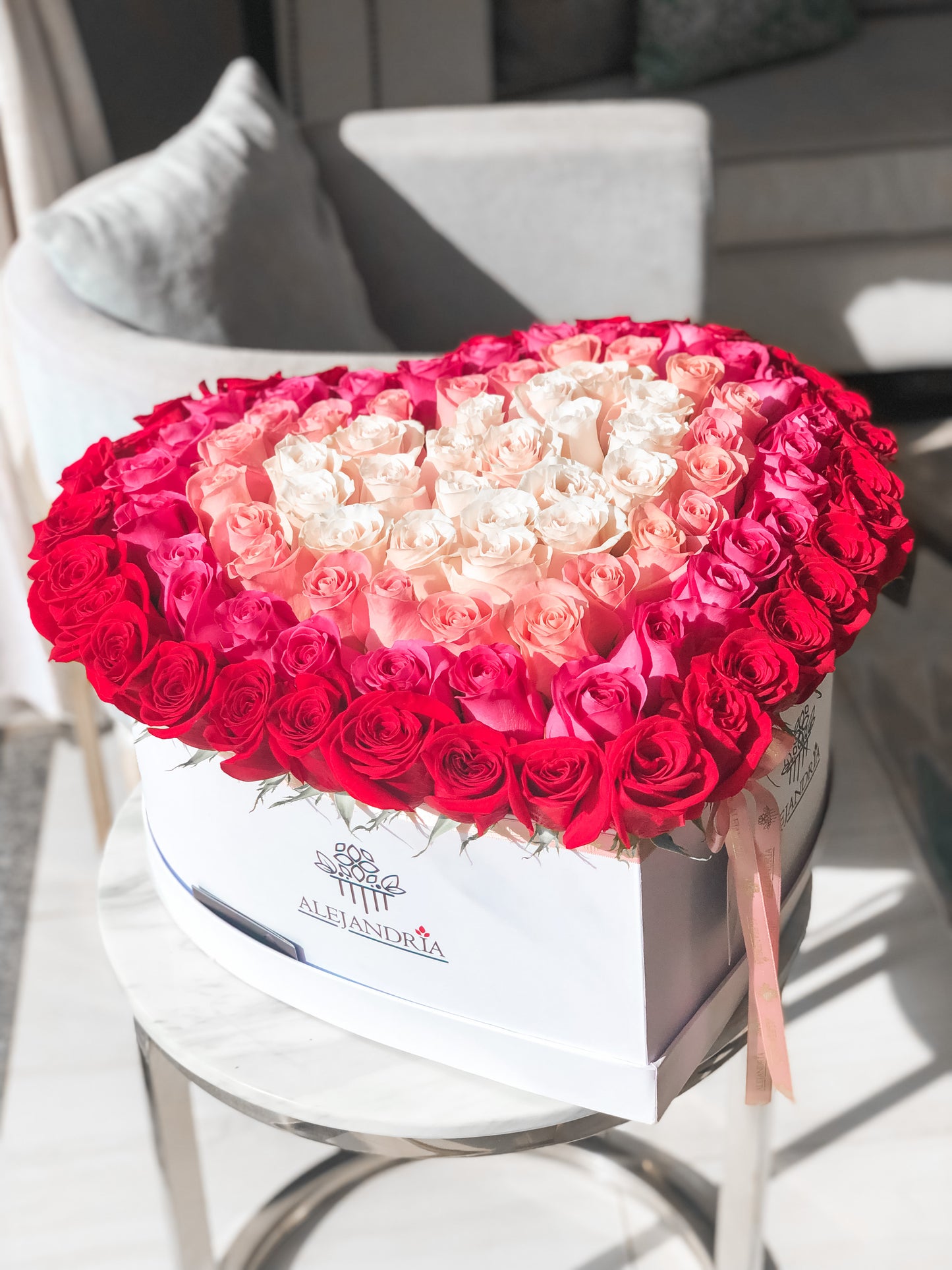 HeartBox "Picasso" Pink Roses - Alejandría Arte Floral