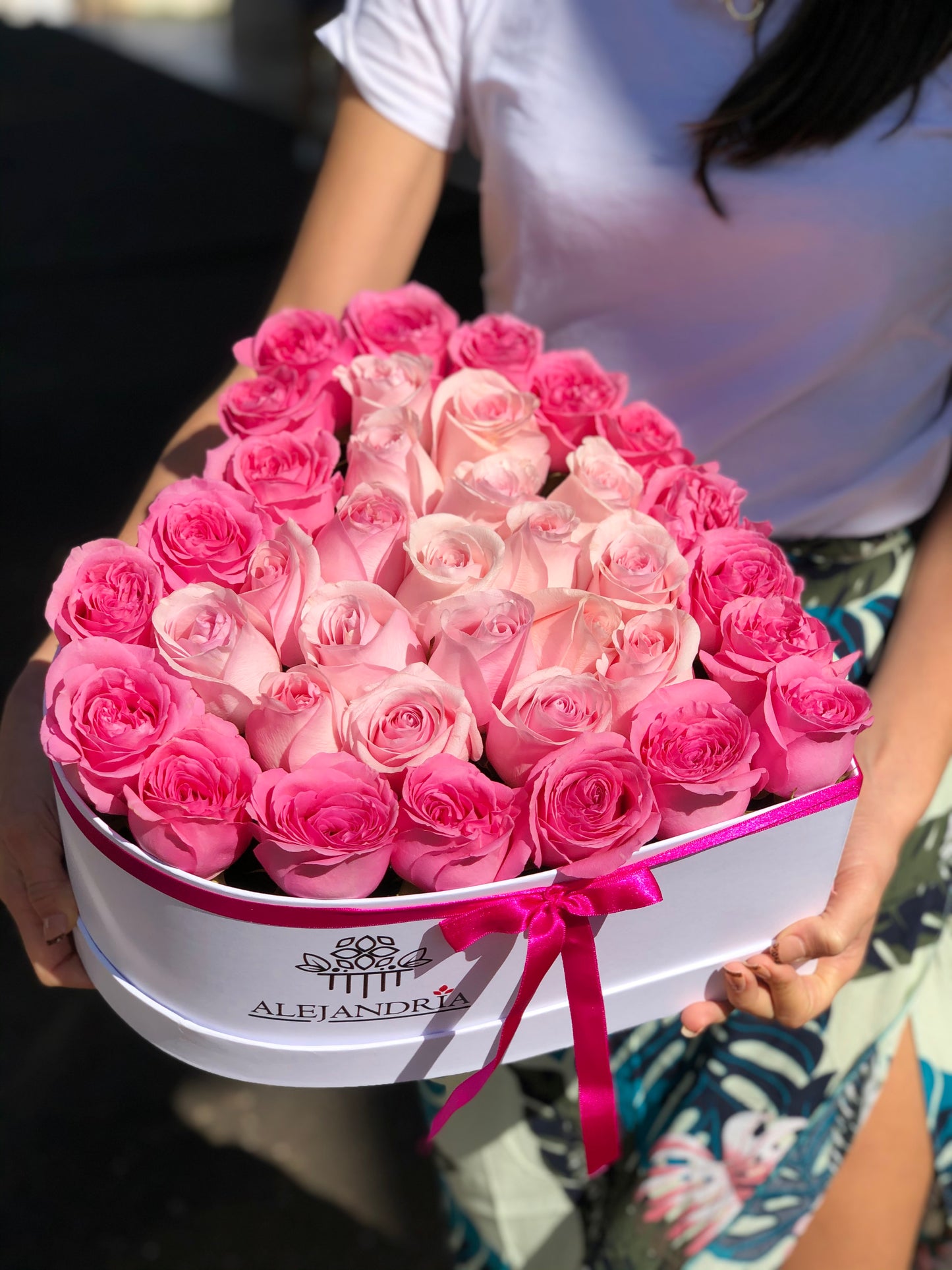HeartBox "Bourbon" Pink Roses - Alejandría Arte Floral