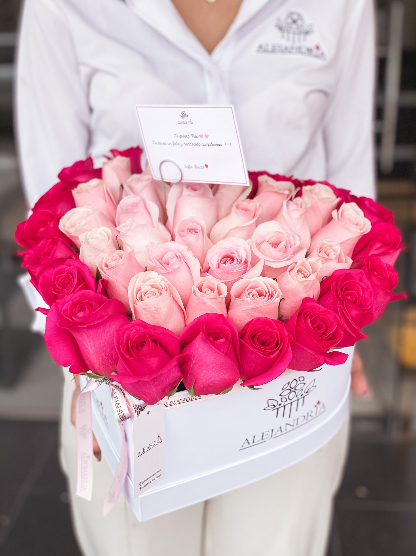 HeartBox "Bourbon" Pink Roses - Alejandría Arte Floral