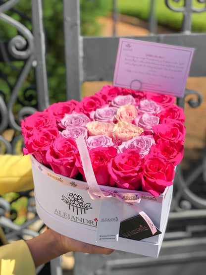 HeartBox "L`Amour" Pink Roses - Alejandría Arte Floral 