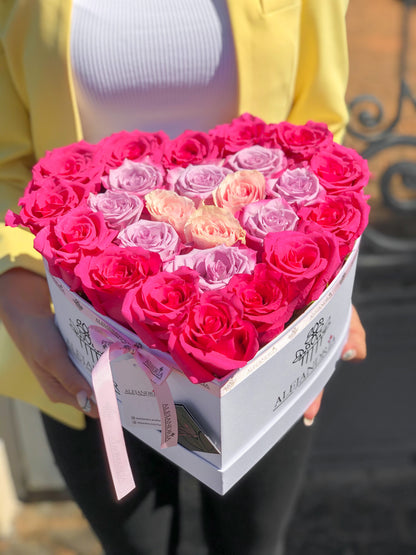 HeartBox "L`Amour" Pink Roses - Alejandría Arte Floral 