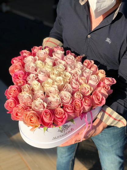 HeartBox "Pandora" Pink Roses - Alejandría Arte Floral 