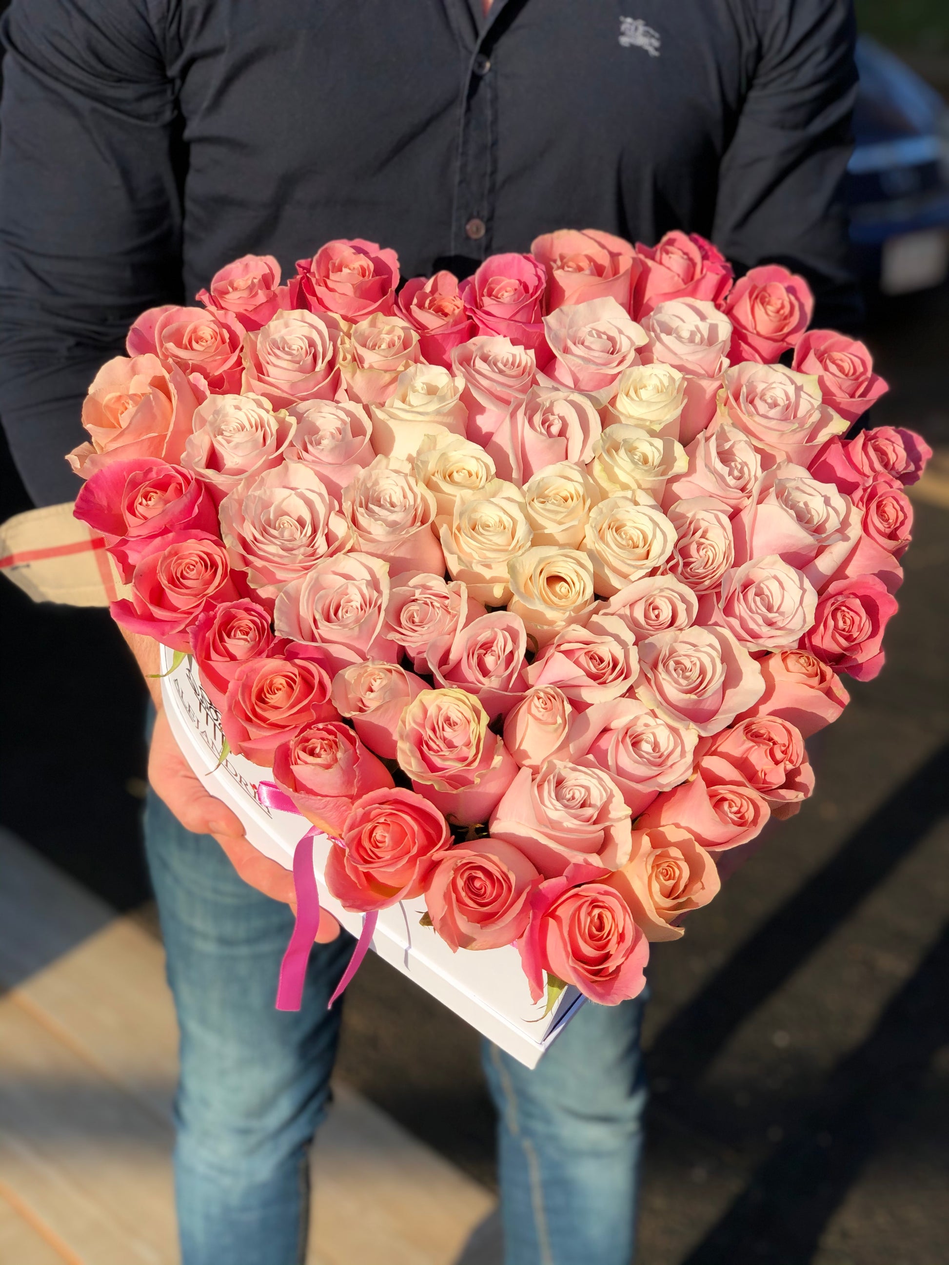 HeartBox "Pandora" Pink Roses - Alejandría Arte Floral 