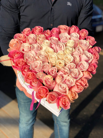 HeartBox "Pandora" Pink Roses - Alejandría Arte Floral 
