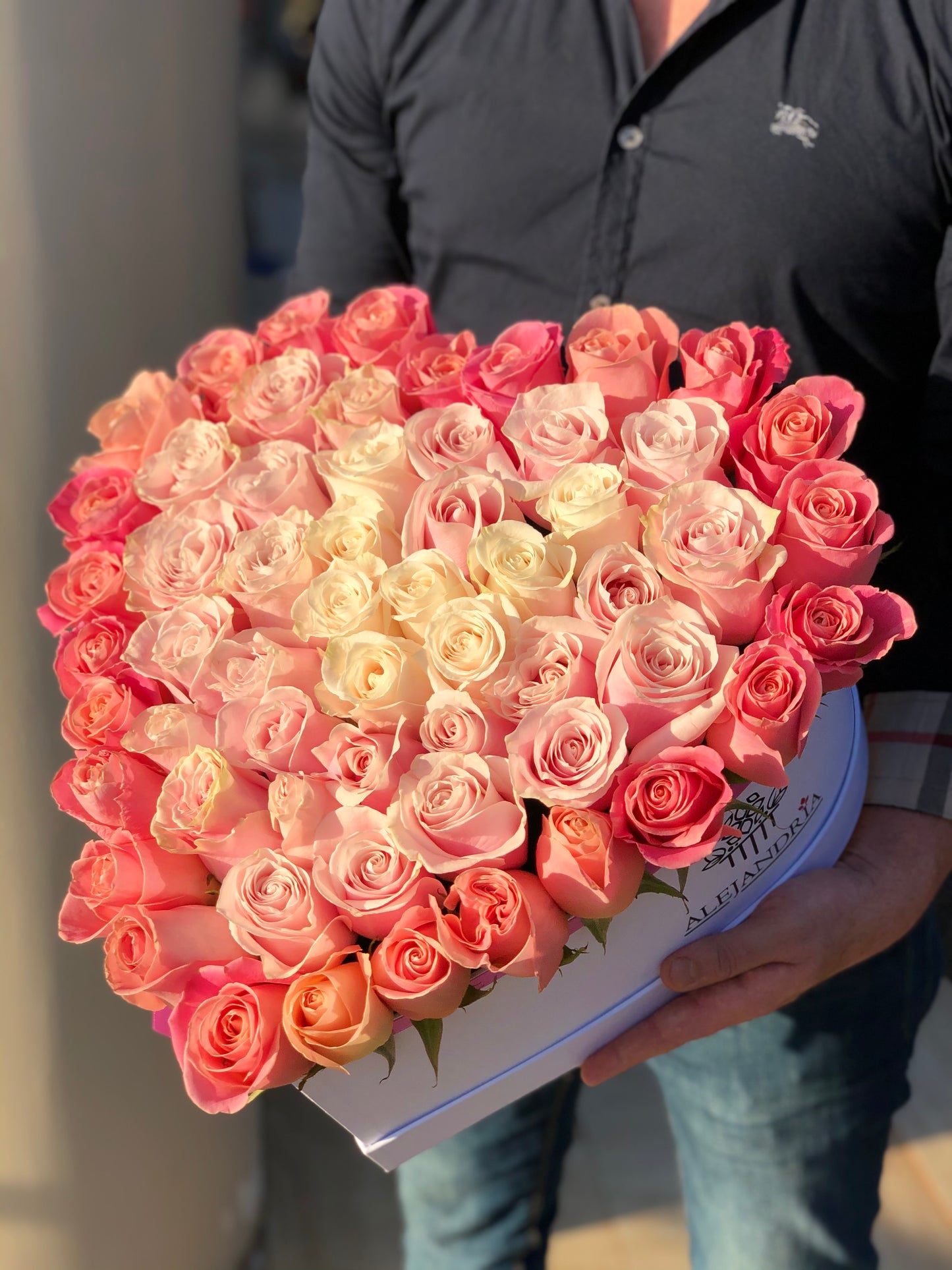HeartBox "Pandora" Pink Roses - Alejandría Arte Floral 