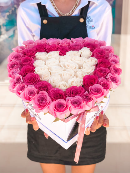 HeartBox "Pandora" Pink Roses - Alejandría Arte Floral 