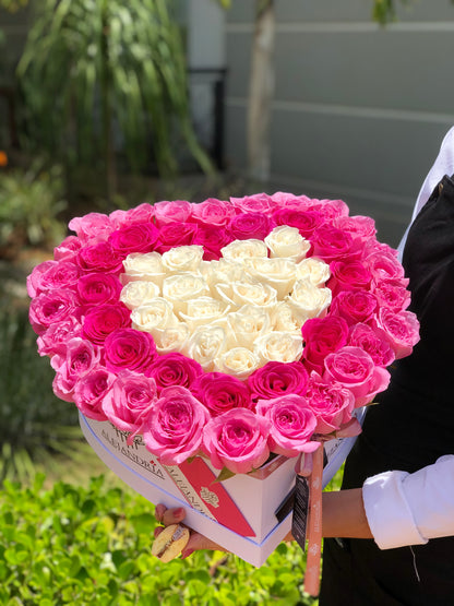 HeartBox "Pandora" Pink Roses - Alejandría Arte Floral 