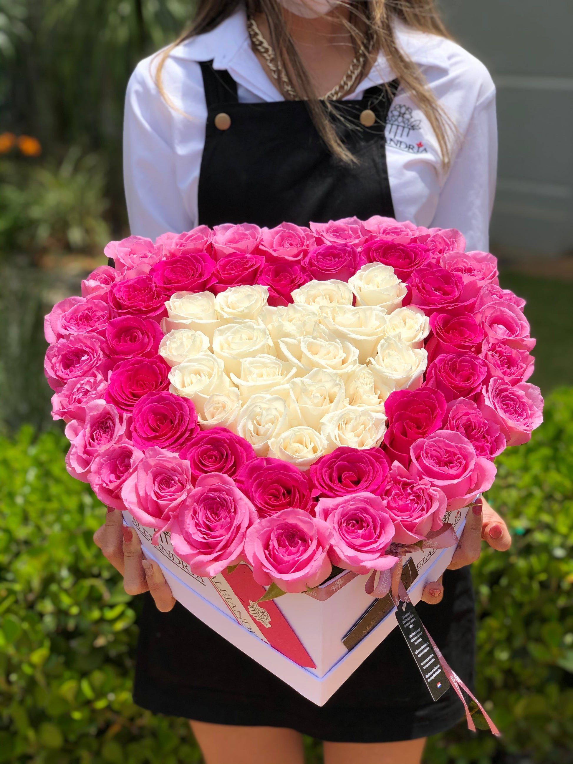 HeartBox "Pandora" Pink Roses - Alejandría Arte Floral 